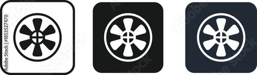 Minimal ventilation fan icon set in rounded squares representing airflow, cooling, HVAC systems, and air circulation controls