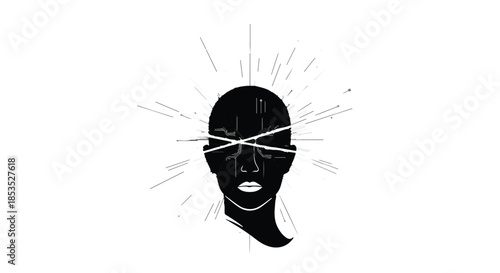 Silhouette of a head with abstract lines radiating outwards, suggesting thought or stress.