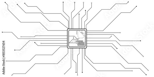 Vectors Abstract connecting lines and dots. AIsolated abstract digital AI chip or semiconductor with circuit board wires and electronics components.
