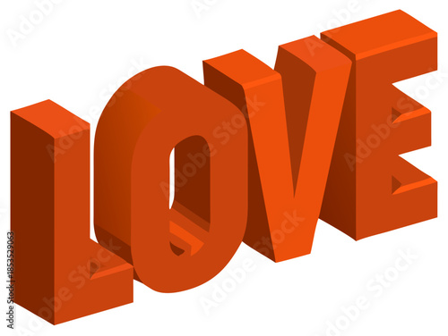 A vibrant three dimensional depiction of the word love in orange
