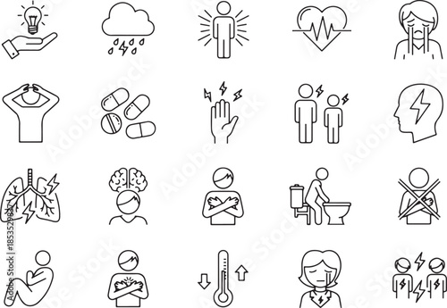 Health and Illness Icon Set light bulb hand