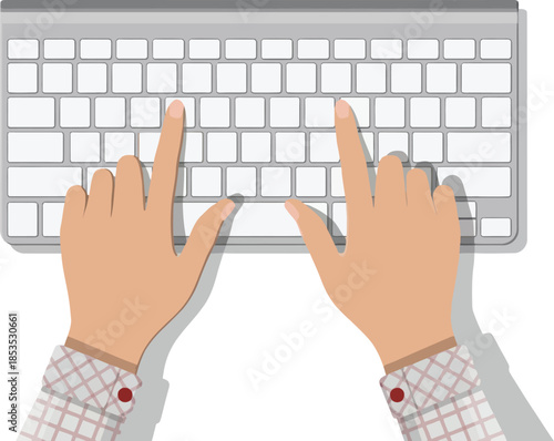 Top View of Hands Typing on a Slim Modern Wireless Computer Keyboard for Productivity