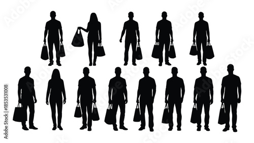 Group of people with shopping bags a striking black silhouette
