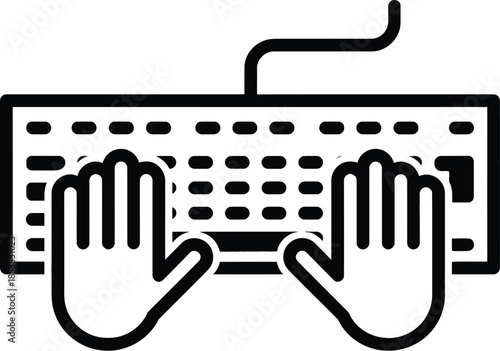 Minimalist Black and White Icon of Hands Typing on a Computer Keyboard for Data Entry and Computing Concepts