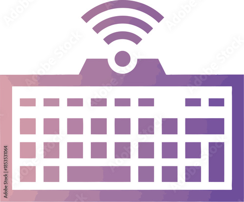 Wireless Keyboard Connectivity Icon with Signal Symbol in Purple Gradient for Remote Work and Networking Concepts