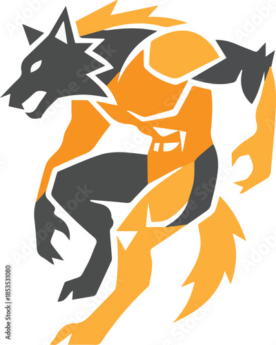 Abstract Werewolf Symbol - Minimalist Wolf Head Geometric Icon and Mythical Beast Logo Vector