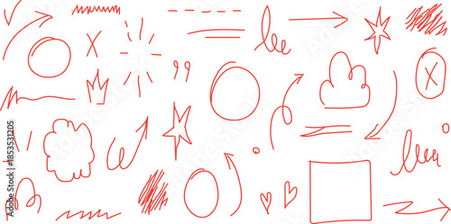 set of hand-drawn vector elements for highlighting and emphasizing text. These doodle-style graphics are commonly used for design purposes 