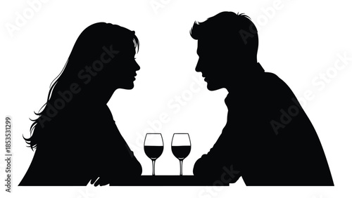 A romantic couple enjoying a meal together a striking black silhouette