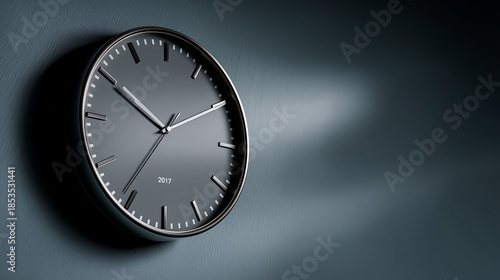 Wallpaper Mural A sleek, minimalist dark gray wall clock hangs on a textured surface. Torontodigital.ca