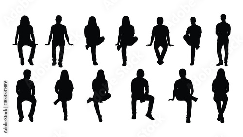 Diverse group of people in various poses and stances a striking silhouette