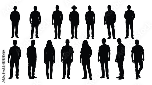 A collection of diverse human figures presented as a striking black silhouette