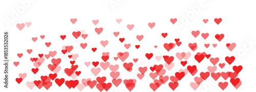 A romantic Valentine's Day illustration featuring a pattern of red heart shapes and rose petals on a white background for a celebratory wedding card or holiday gift design