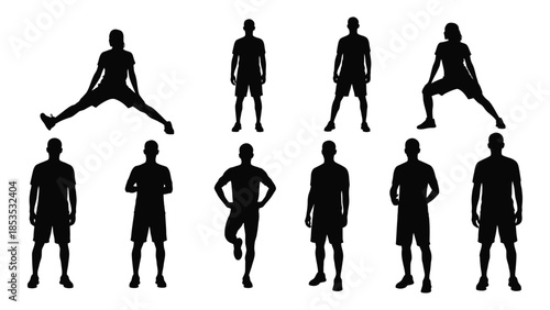 A collection of human figures in various poses presented as a black silhouette