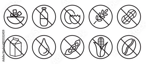 Free From Food Allergy Icons Set – Sugar Gluten Lactose Nut Free Symbols