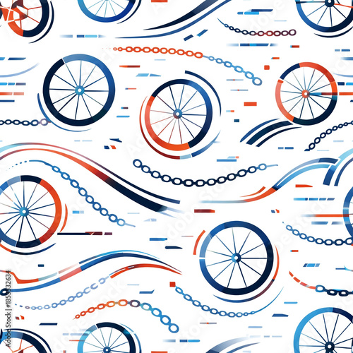Cycling Seamless Pattern with Motion Wheel Elements