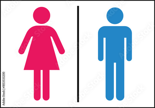 Public restroom gender sign with female and male pictograms separated by line, toilet symbol for facilities and directions