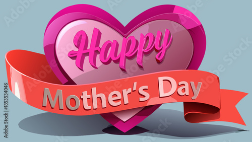 Happy Mother's Day Greeting Background with Realistic 3D Floral Elements and Pink Hearts