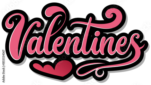 Happy Valentine's Day Typography Poster with Handwritten Calligraphy and Decorative Hearts