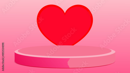 Pink Empty Podium for Product Display with 3D Red Heart over Pastel Aesthetic Background