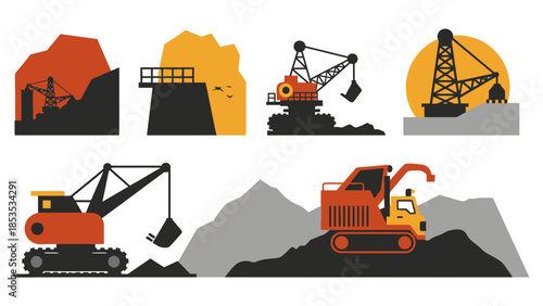 Heavy construction machines at work, showcasing their power and efficiency in a mining or excavation setting
