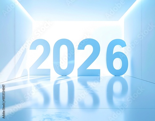 2026 Futuristic Wireframe Typography with Blue Digital Technology Style