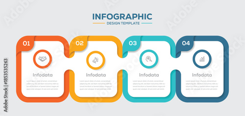 Timeline infographic design elements with modern rectangle template featuring marketing icons. Business concept with 4 options. Vector illustration.