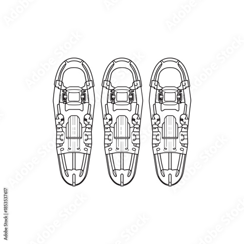 Snowshoes line art exploring snowy mountain paths