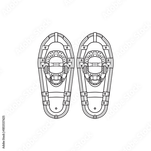 Snowshoes line art frozen forest walking journey