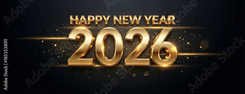 Golden Happy New Year 2026 3D Text Banner Card
