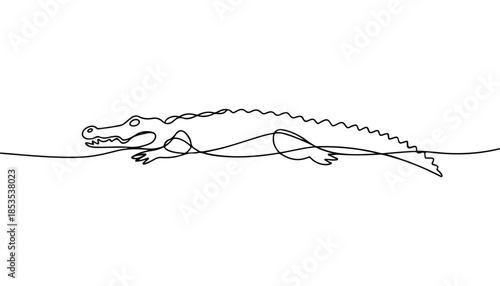 One continuous line illustration of an crocodile, isolated on white background.