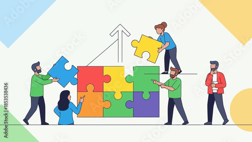 Team collaborating to solve puzzle together