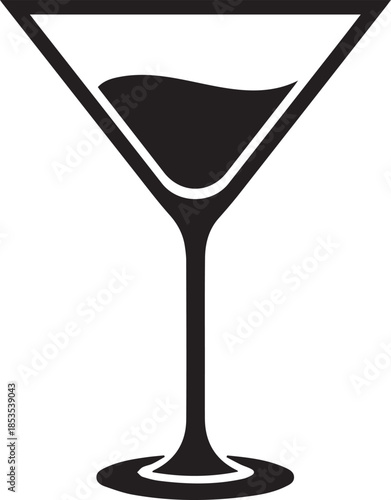 Martini glass containing a liquid icon silhouette vector black on a white background