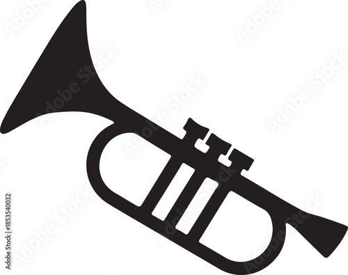 Trumpet Musical Instrument Icon Black and White Brass Instrument Vector Illustration