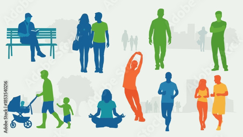 Collection of diverse people silhouettes in various activities and poses.