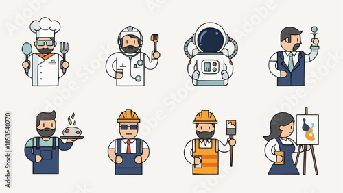 Collection of Diverse Professional Occupation Icons Flat Design.