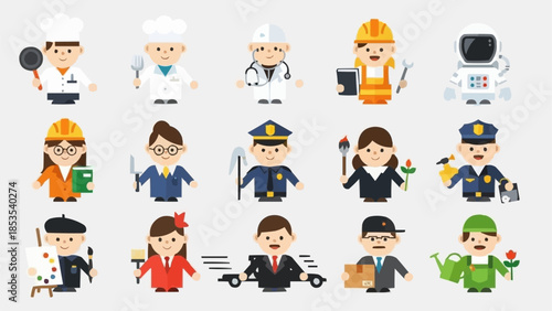 Collection of Diverse Professional Characters in Cartoon Style.