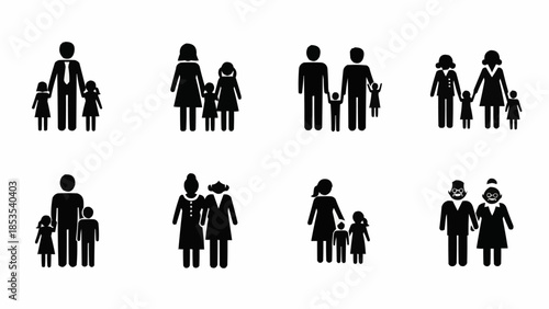 Collection of Diverse Family Silhouettes Representing Different Family Structures.