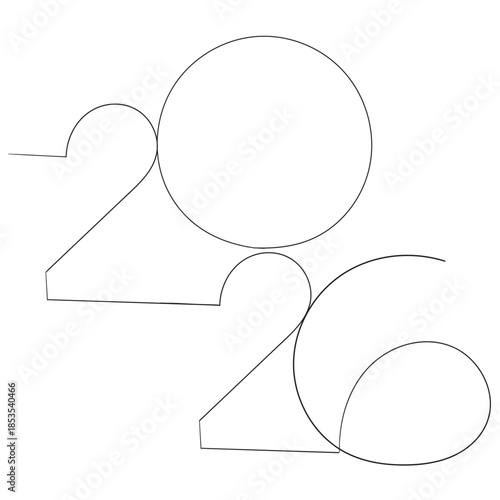 2026 sign - decoration continuous line hand drawing sign for year calendar. Vector stock illustration minimalism design Editable stroke single line