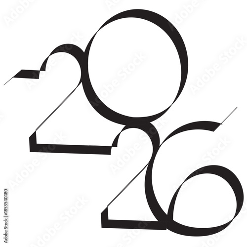 2026 sign - decoration continuous line hand drawing sign for year calendar. Vector stock illustration minimalism design Editable stroke single line