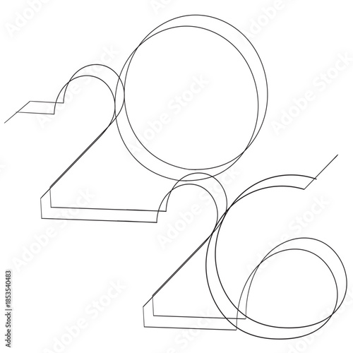 2026 sign - decoration continuous line hand drawing sign for year calendar. Vector stock illustration minimalism design Editable stroke single line