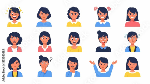Collection of Diverse Female Emotions and Expressions.