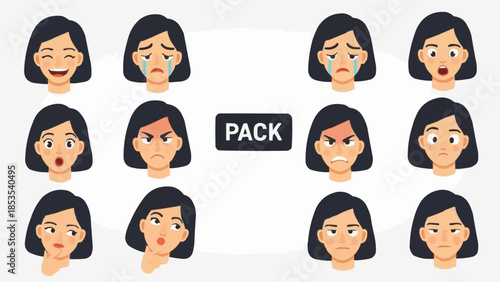 Collection of Diverse Female Emotions Expressed Through Cartoon Faces.