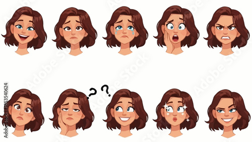 Collection of diverse female facial expressions showing emotions.