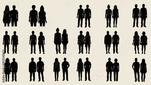 Collection of diverse human couple silhouettes in various poses.