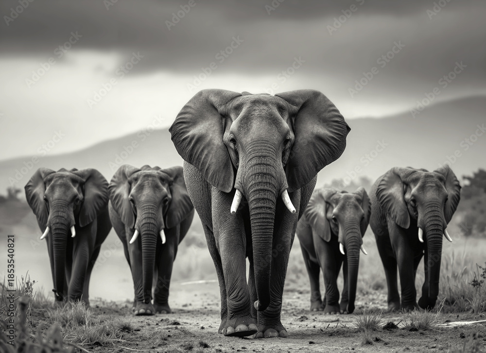 Fototapeta premium Majestic Elephants in their Natural Habitat