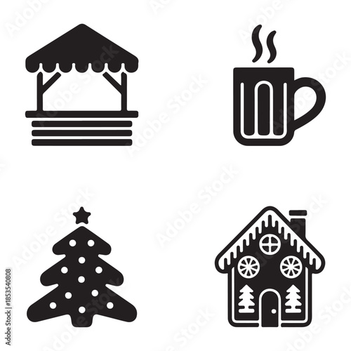 Winter alpine lodge holiday cabin silhouette vector illustration