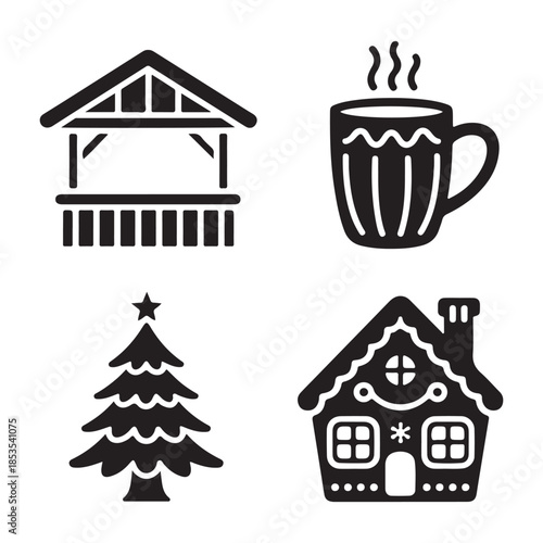 Holiday cabin winter countryside house silhouette vector artwork