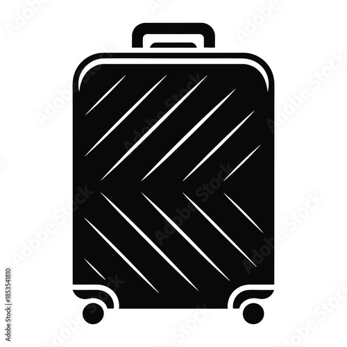 Black silhouette icon of a modern rolling suitcase for travel