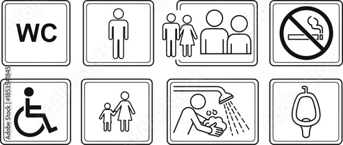 Collection of public restroom and facility signs