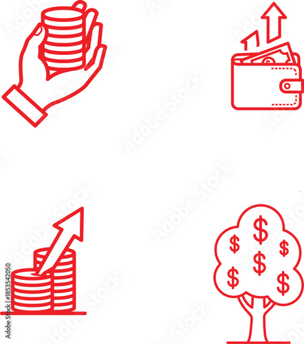 Financial icons set with money wallet growth and investment symbols